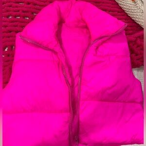 women’s pink puffer vest from amazon 
size Large